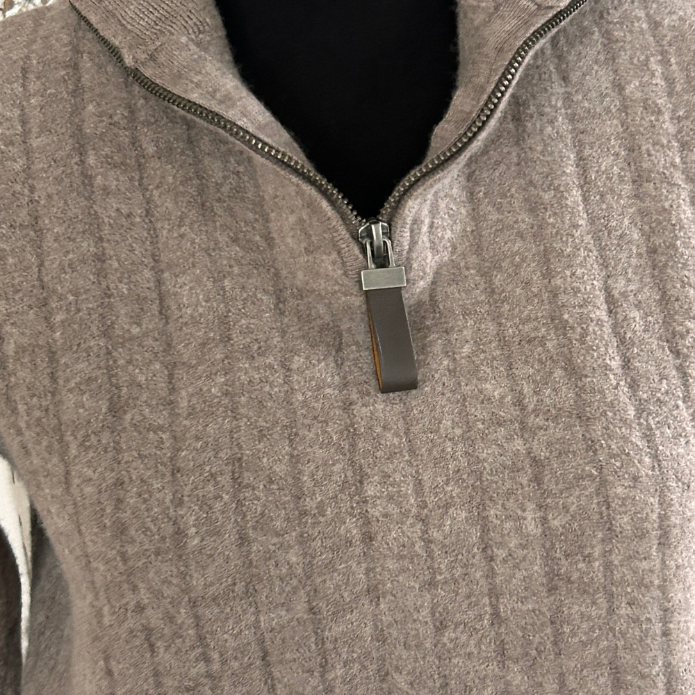Jason Wu 100% Merino Wool Ribbed Quarter-Zip Taupe Sweater - Large - Picture 3 of 6